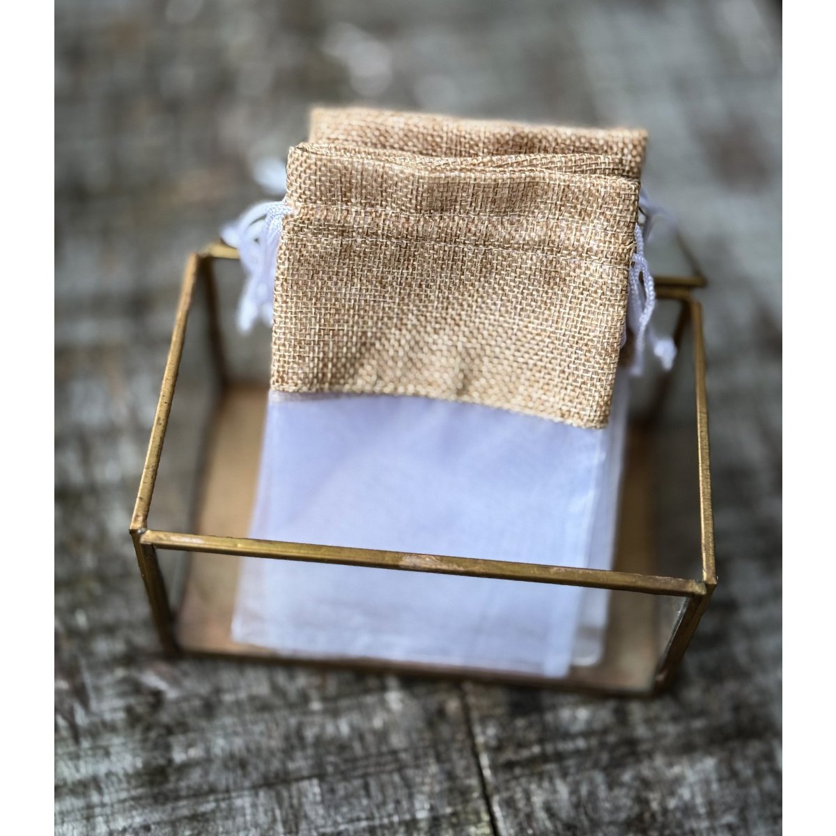 Giftbag made of organza and jute with string (10 pcs)
