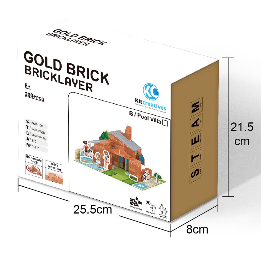 Construction kit STEAM DIY Villa with Swimming Pool - Stone - first make your own bricks and then build!