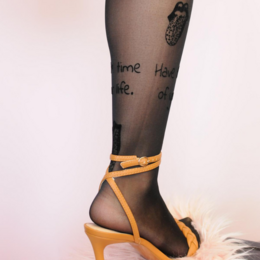 1 par %23StatementTights TEN EL TIEMPO DE TU VIDA Medias negras "Message on Tights" con lengüeta en estampado de leopardo 40 DEN