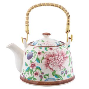 Teapot with filter 700 ml beige pink ceramic floral tea can