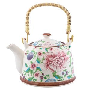 Teapot with filter 700 ml beige pink ceramic floral tea can