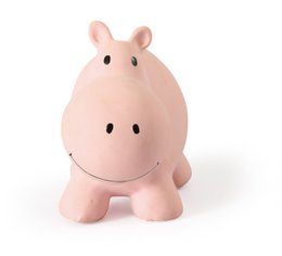 Soft, pink hippo bath toy with a friendly, smiling face. Made of safe, durable materials for baby's bath time fun.