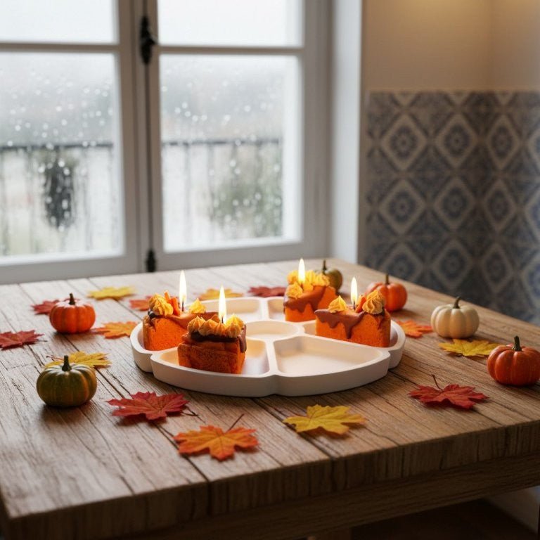 LAVURI Pittige Pompoen Dessertkaarsentaartset – 6 + 1