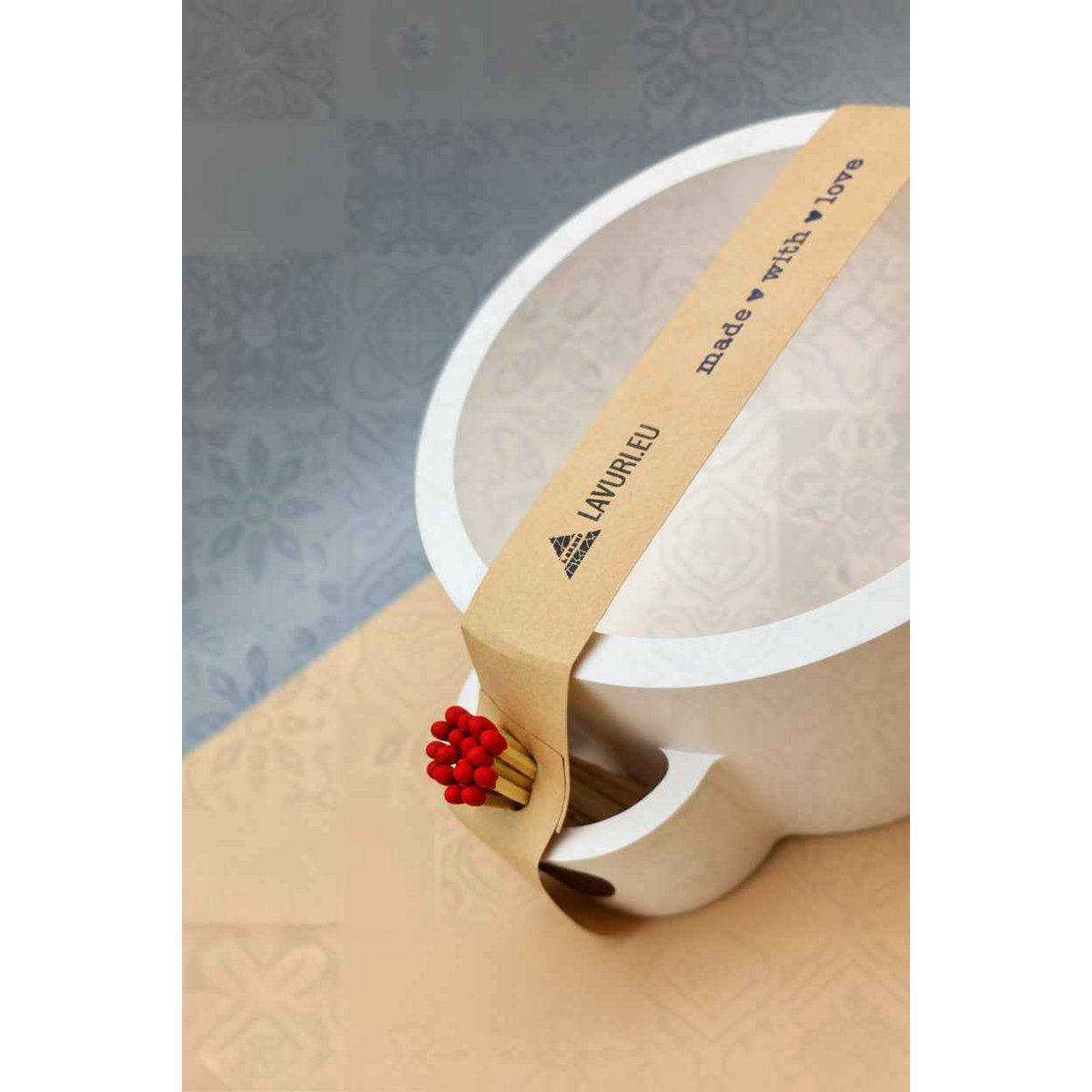 LAVURI® Tray with matchbox for wax candles, candle sand and pearl wax, available as scented candle variants
