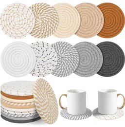  "Jute woven round coasters, natural beige tan white gray black, set of 6, decorative dining table"