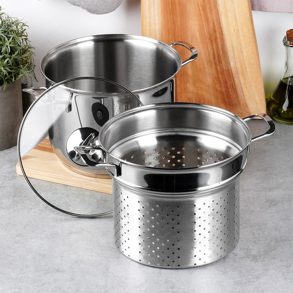 Pasta -Topfstahl mit Glasdeckel Anett 6 l 3 PCs