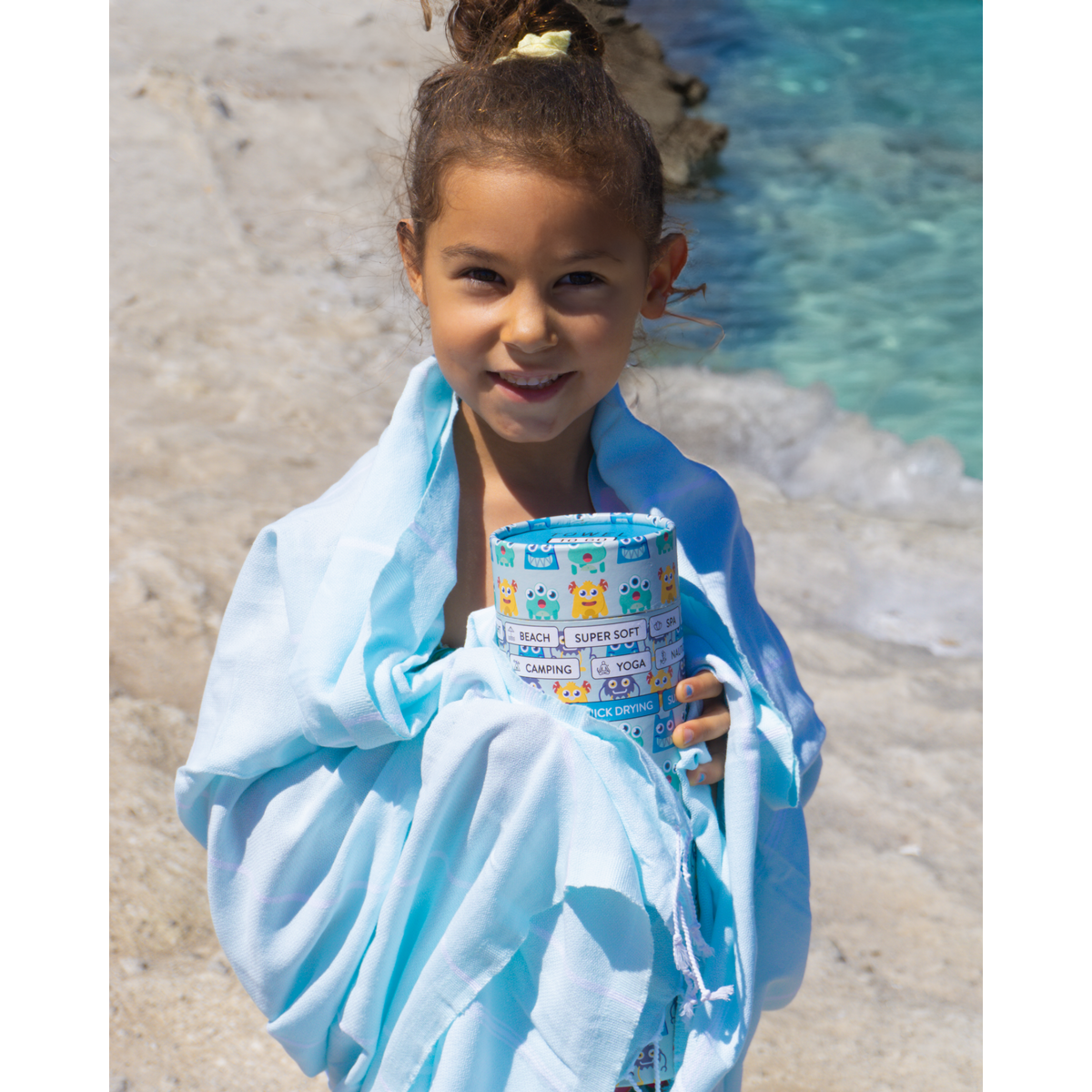 TOWEL TO GO IPANEMA KIDS Cotton Beach Towel 180x100 cm | Lightweight Quick Dry | Mint | with Gift Box
