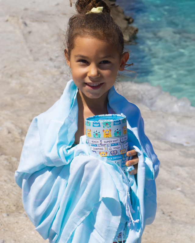 TOWEL TO GO IPANEMA KIDS Cotton Beach Towel 180x100 cm | Lightweight Quick Dry | Mint | with Gift Box