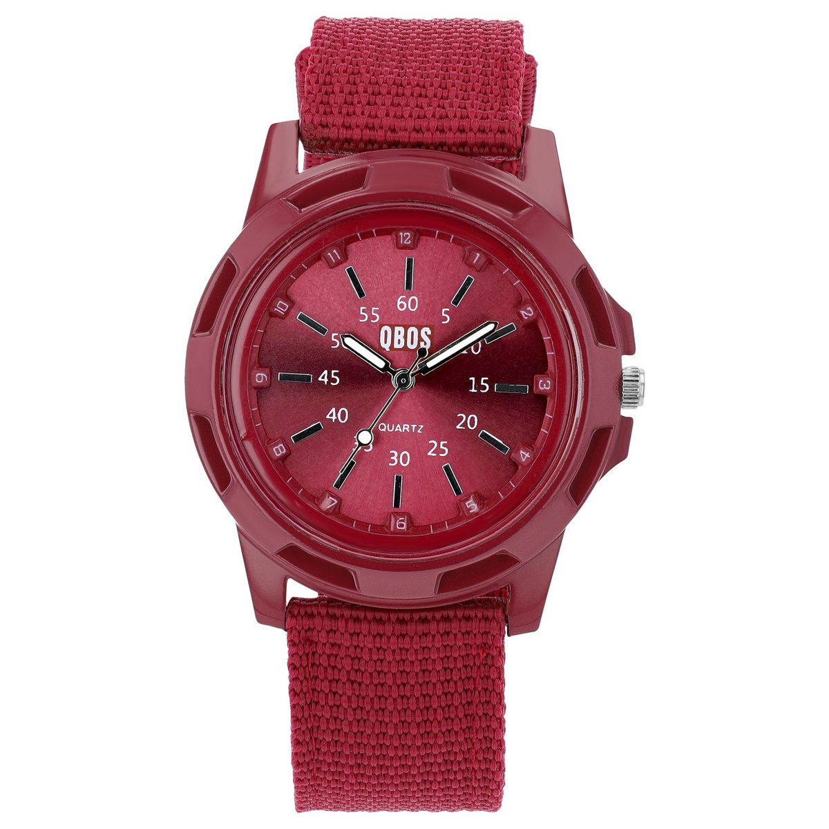 QBOS men's watch with textile strap, dark red