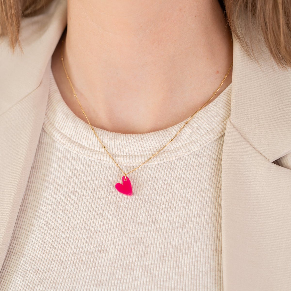 Colgantes Ketting Lume | Corazón Fucsia Oro