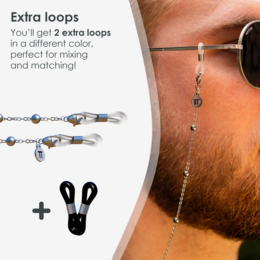 Glasses Cord Balls Silver — 100% Stainless Steel & Unisex Eyewear Cords for Women and Men — Glasses Chain with Extra Loops — Brillenkoord Brillenband Brillenkette Cordon de Lunettes Cordón Para Gafas