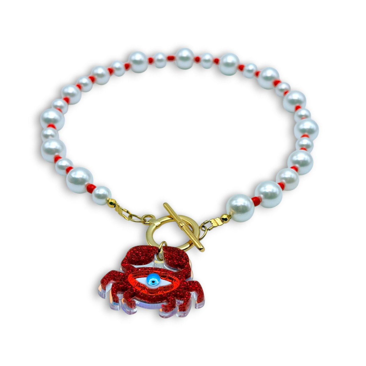 Crimson Crab Pearl – Handgemaakte parelkrabketting