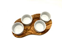 Serveerplank voor dipsauzen incl. 4 porseleinen schaaltjes