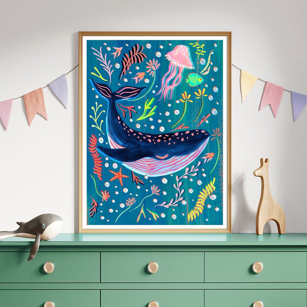 Blue Whale Nursery Print