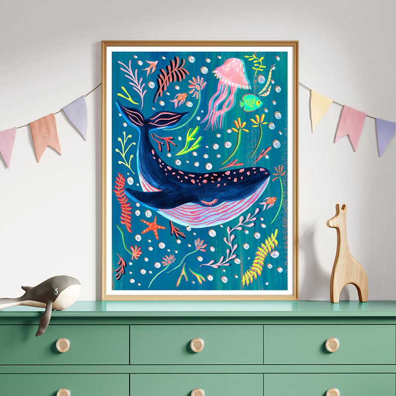 Blue Whale Nursery Print