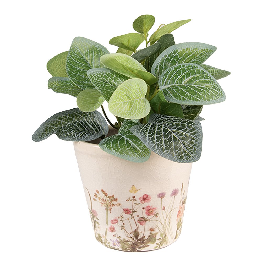 Bloempot Ø 12x10 cm Roze Beige Keramiek Bloemen Bloempot Binnen