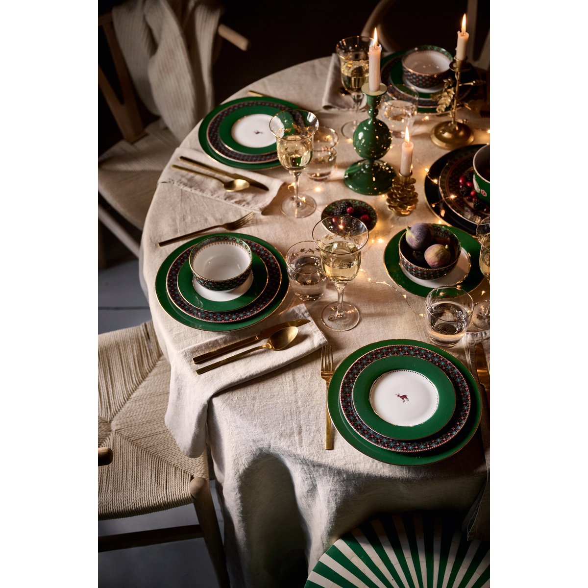 Plate Love Birds Deer Dark Green 17cm