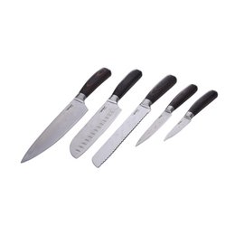 Set de 5 Pièces, Couteaux de Chef, Ensemble Couteaux de Cuisine, Couteaux Universels, Professionnel, Pain, Aliment, Lame en Acier Inoxydable, Marron