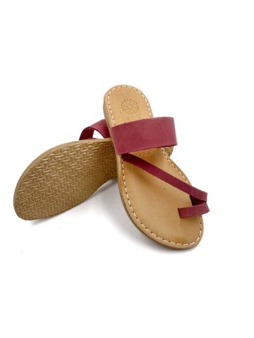 Dames Bordeaux lederen sandalen, schuif platte sandalen voor dames, slip op ronde teen Griekse sandalen, Bordeaux Griekse sandalen, sandalen voor dames