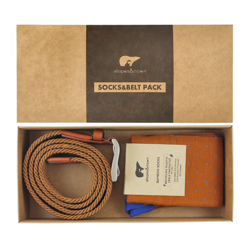Gaveæske bælte David og Camel Brown Dot Socks