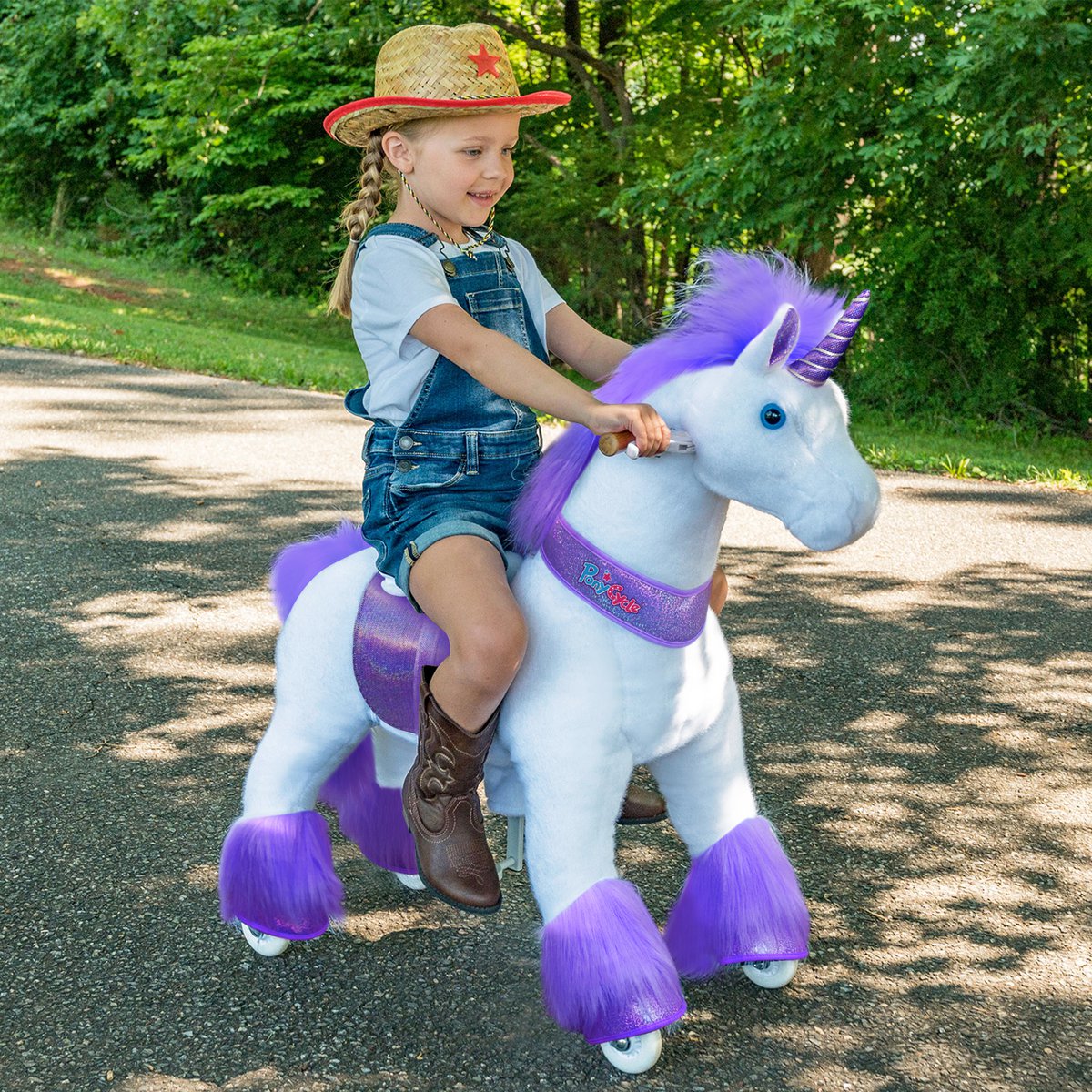 Ponycycle Ride on Toy Purple Unicorn | Edad 3-4 | Juguete de montar animal de lujoso | Clásico u mejores regalos