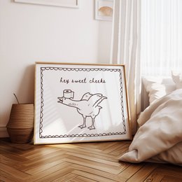 Badeværelsesplakat, hej søde kinder plakat, fjollet gåseplakat, badeværelsesprint, Trendy badeværelsesplakat