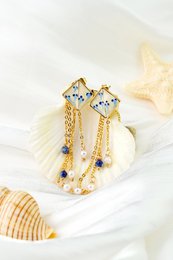Varia Enamel Earrings – detachable Lapis & Pearl drop