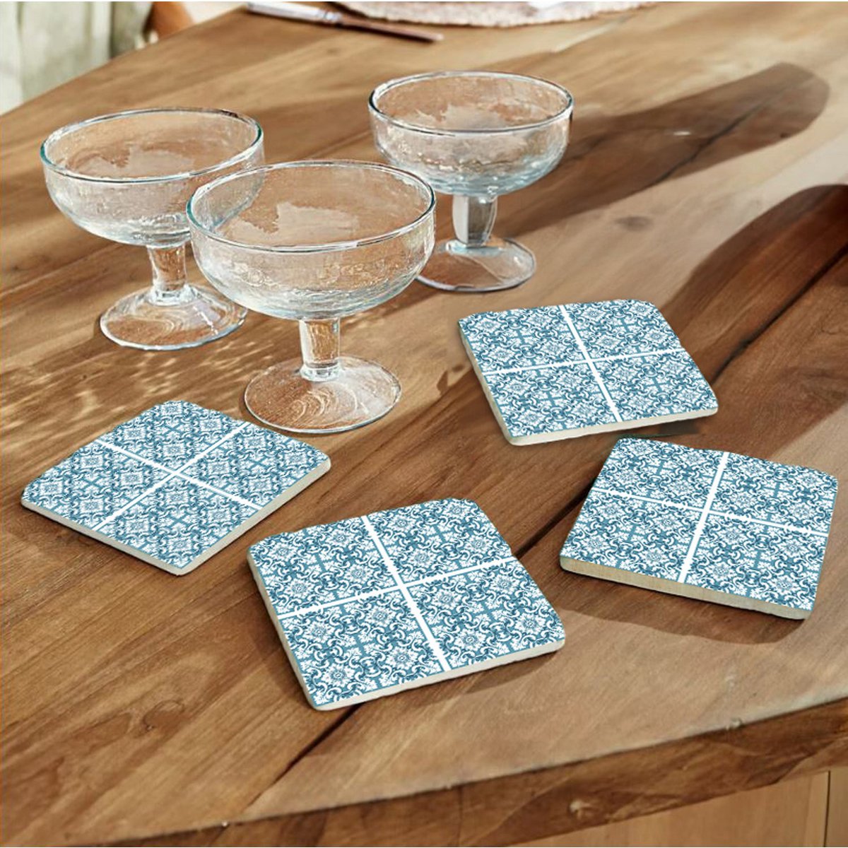 Juego de posavasos de piedra - Patrón azul