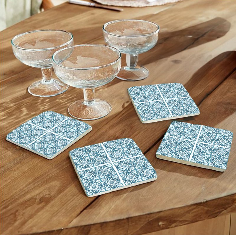 Juego de posavasos de piedra - Patrón azul