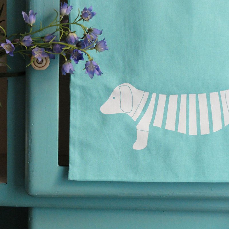 hand-printed fabric bag with mint dachshund motif