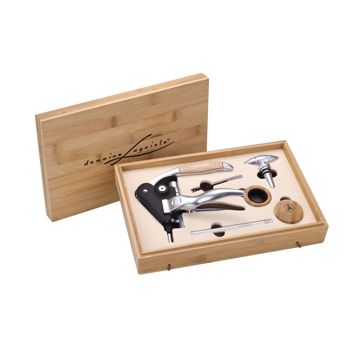 LAGUIOLE Set vino Deluxe - 6 pezzi - Metallo e bambù - Confezione regalo