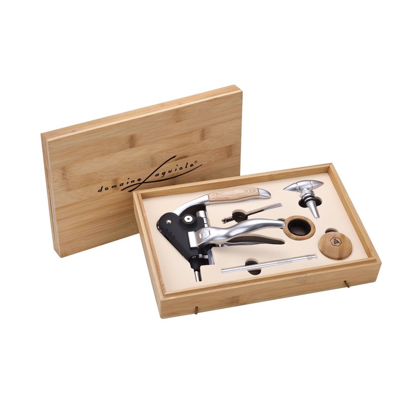 LAGUIOLE Set vino Deluxe - 6 pezzi - Metallo e bambù - Confezione regalo