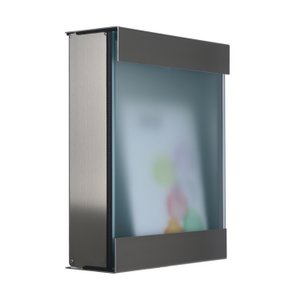 Brievenbus glasnost.glass.360, roestvrijstalen brievenbus met vlak glazen front, 36 x 43,5 x 13 cm