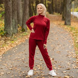 Merino 250-Set für Damen, bestehend aus Oberteil mit Reißverschluss und Jogginghose, Königskirsche