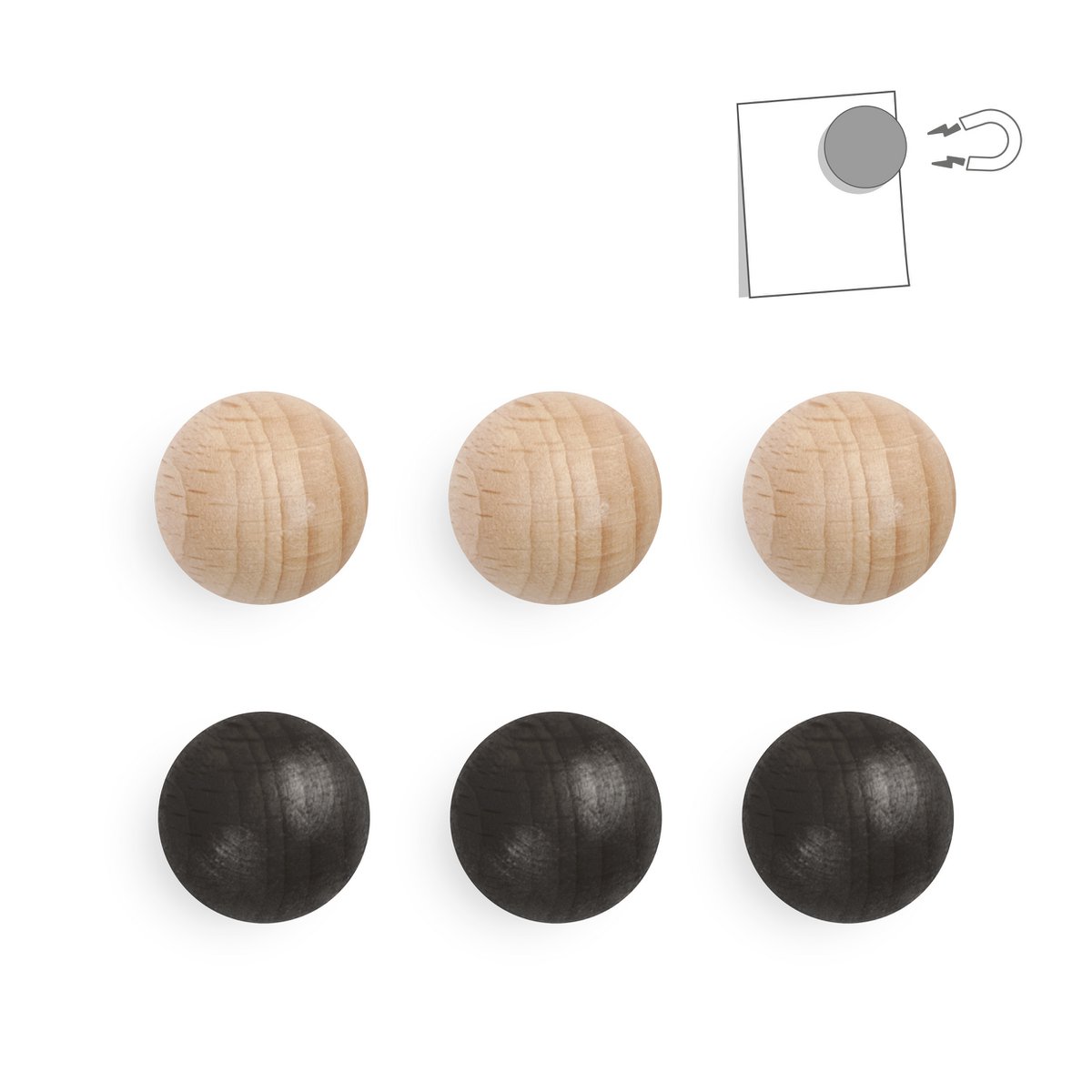 Assortiment van 24 kleine houten magnetische balletjes - naturel en zwart