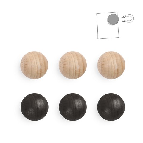 Assortiment van 24 kleine houten magnetische balletjes - naturel en zwart