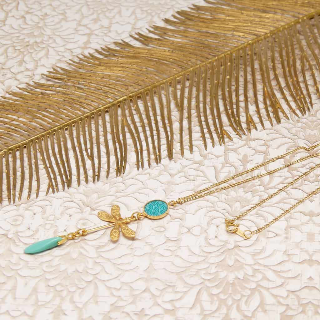 Collier libellule vagues japonaises Idée Cadeau Fête des mères Cadeau Maman intemporel boheme chic
