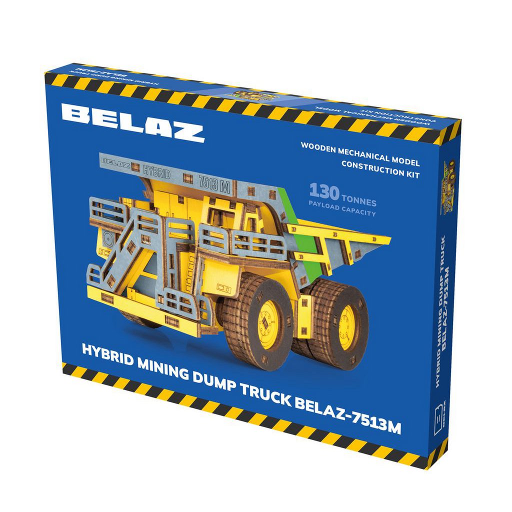 Eco Wood Art (EWA) 3D-Puzzle aus mechanischem Holz, Hybrid-Bergbau-Muldenkipper Belaz-7513M, 4233, Farbe Gelb, 18 x 9 x 10 cm