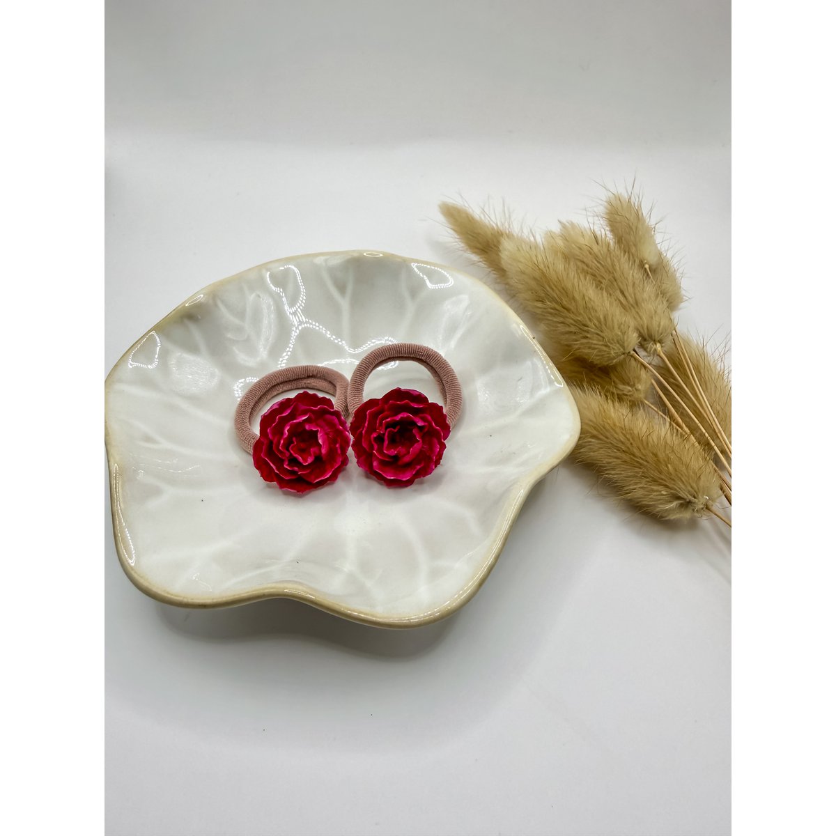 Setje haarelastiekjes - Peony rose burgundy