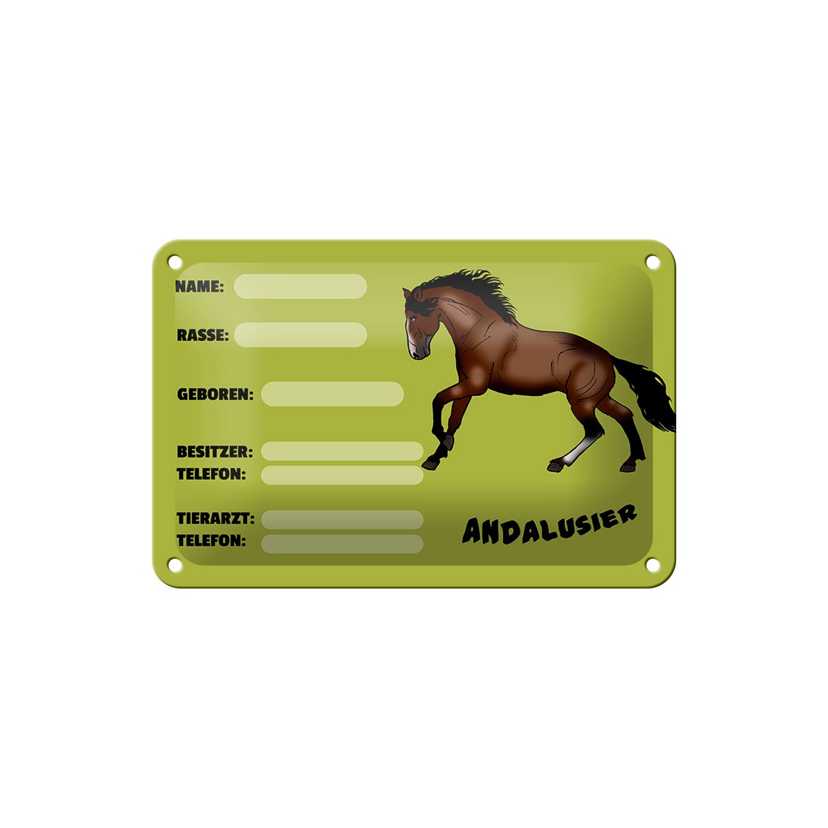 Tin Sign Horse 18x12cm Andalusian Name Owner Breed Decoration