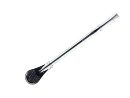 Stainless steel filter straw for tea, with a sleek, cylindrical design.