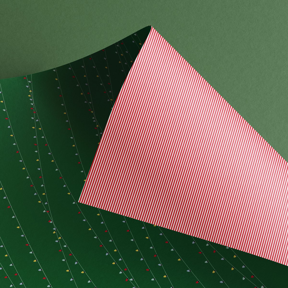 Sustainable Christmas wrapping paper green and red, green wrapping paper fairy lights - double-sided wrapping paper made from 100% recycled paper
