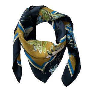 Seidenschal - Blue Flower Garden JL - Gold 50x50 cm