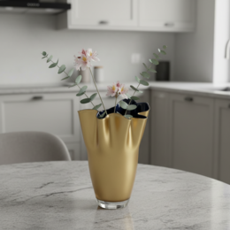 Vase glas korrugeret tofarvet guld mørkeblå glas vase bord vase 21 x 21 x 30 cm
