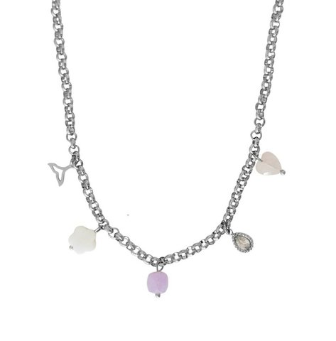 Charm-Halskette Meerjungfrauenschwanz, Muschel und Edelsteine ​​– Silber