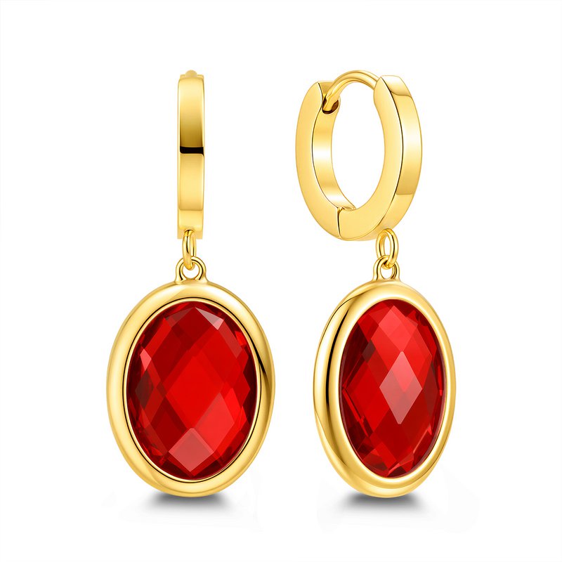 CO88 Collection 8CE-70628 Women's Earrings with Red Glass Stone - Gold-colored Stainless Steel - Gift for Her