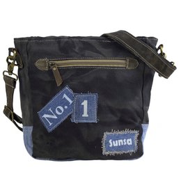 Sac messager Sunsa pour femme. Sac à main fabriqué à partir de jeans et de toile upcyclés. Sac bandoulière forme messager. Sac bandoulière de style vintage. Grand sac bandoulière pour femme.
