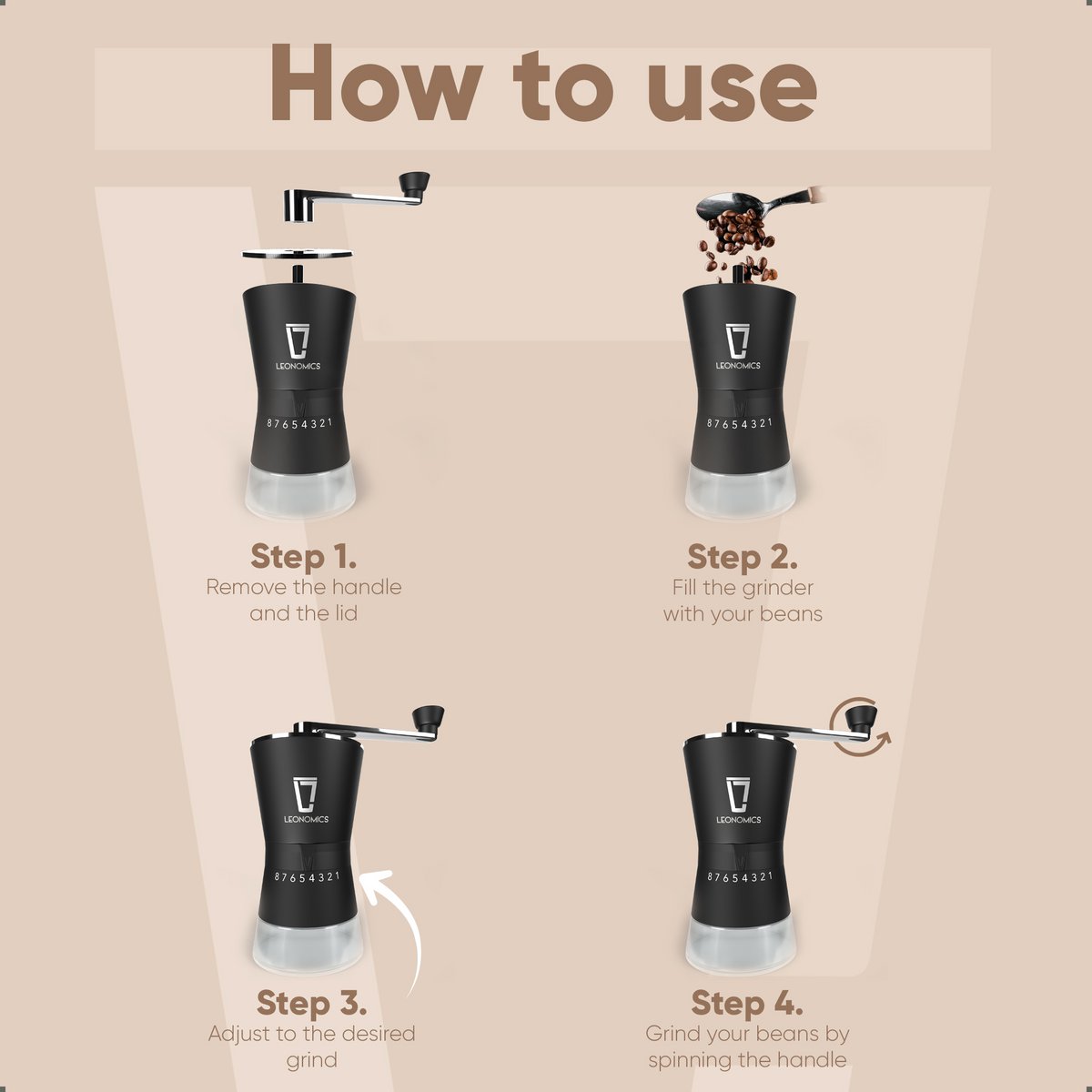 Moulin à café manuel en céramique avec 8 modes de mouture réglables