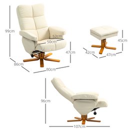 Relaxation chair with stool, 360° rotating TV chair with reclining function, reading chair for bedroom, living room, faux leather, brown