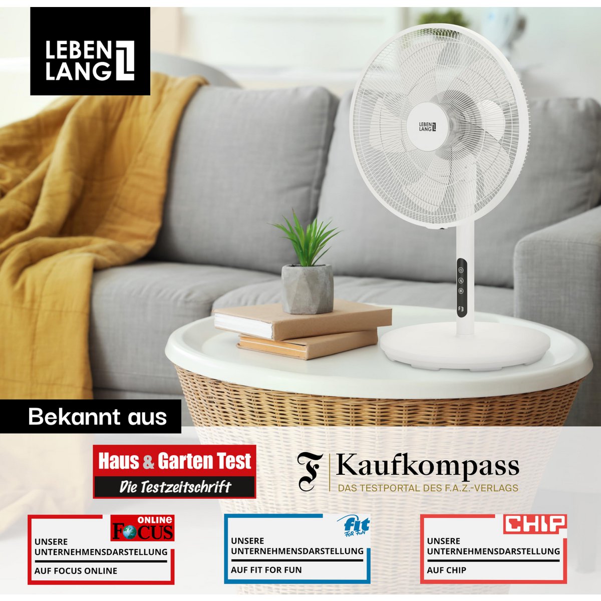LEBENLANG Standventilator mit Fernbedienung - 3510m3/h & LED-Display & 5 Modi I Energiesparend & Oszillierender I Silent Ventilator Timer Standventilatoren Standing Fan leiser Ventilator Büro